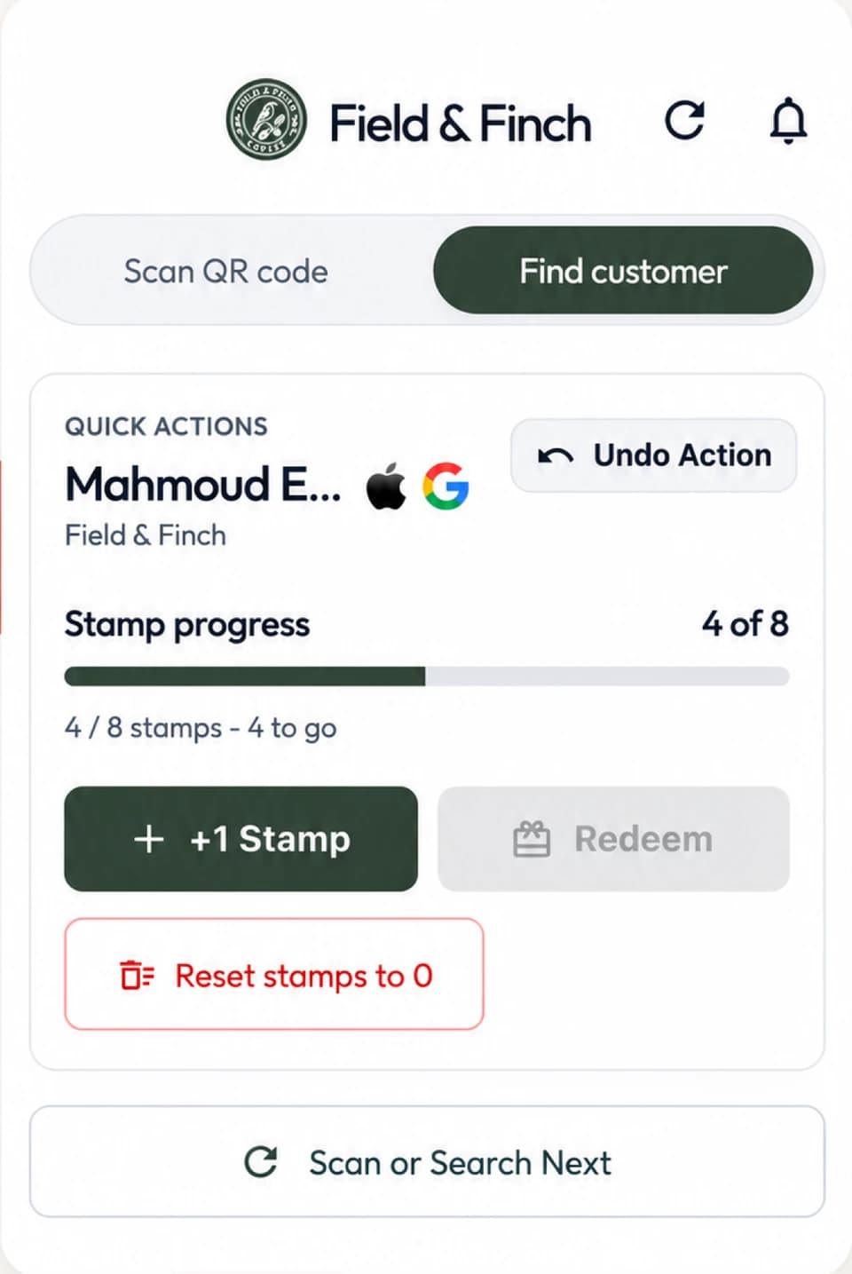 LoyalKit staff scanner screen